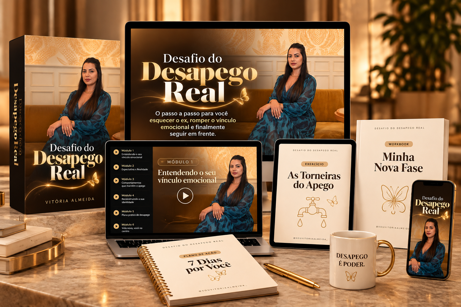 Materiais do Desafio do Desapego Real apresentados em diferentes formatos